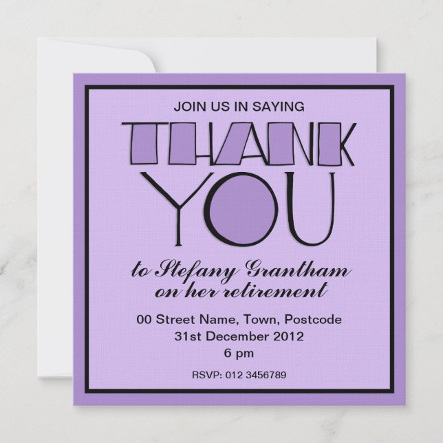 Invitation à la retraite en violet Merci (Devant)