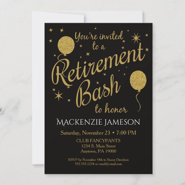 Invitation à la retraite Festive Party Gold Ballon (Devant)