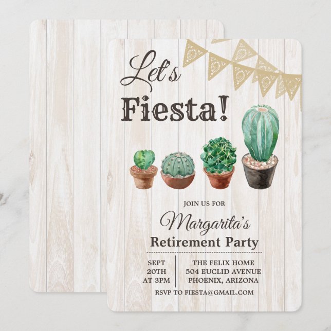 Invitation à la retraite Fiesta Cactus (Devant / Derrière)