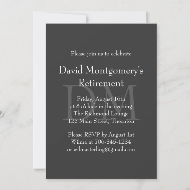 Invitation à la retraite pour monogramme gris clas (Devant)