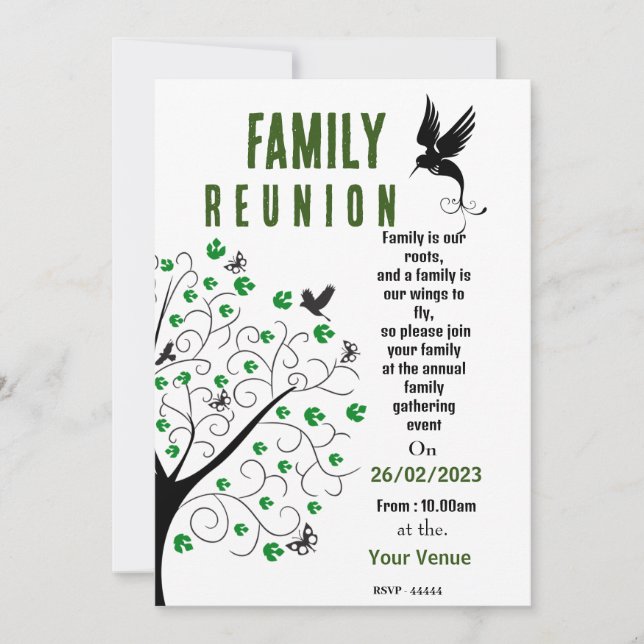 Invitation à la réunion de famille d'oiseaux (Devant)
