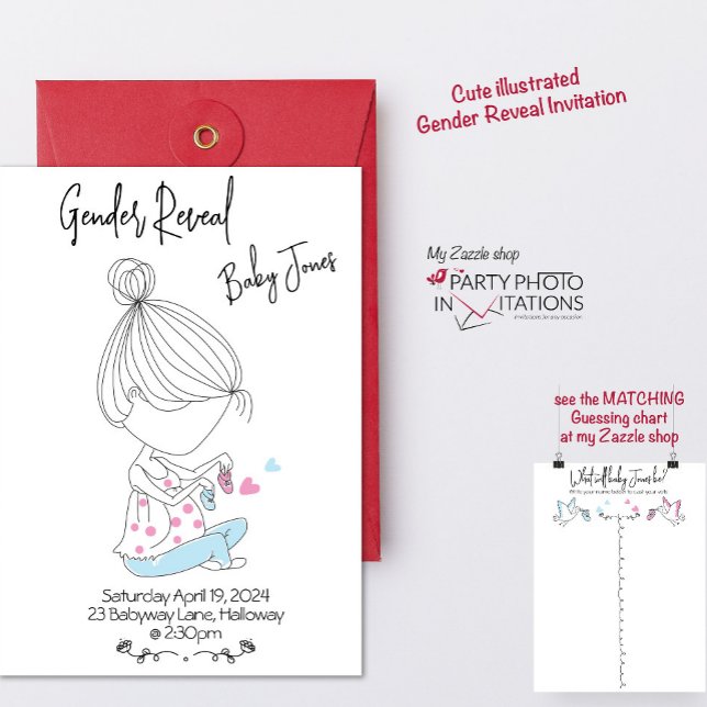 Invitation à la révélation de genre (Gender reveal invitation and Matching guessing chart)