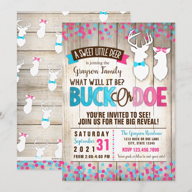 Invitation à la révélation de genre Buck or Doe (Devant / Derrière)