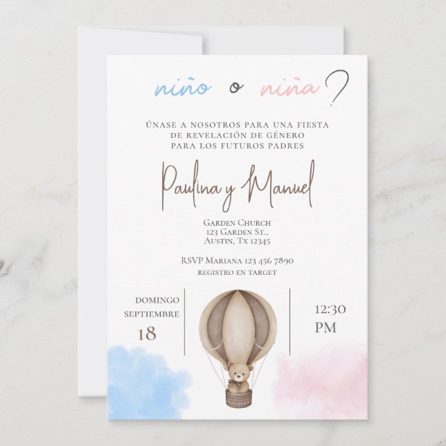 Invitation à la révélation de genre Espagnol (Devant)