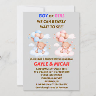 Invitation à la révélation du sexe de bébé avec un