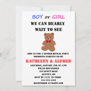 Invitation à la révélation du sexe de Teddy Bear