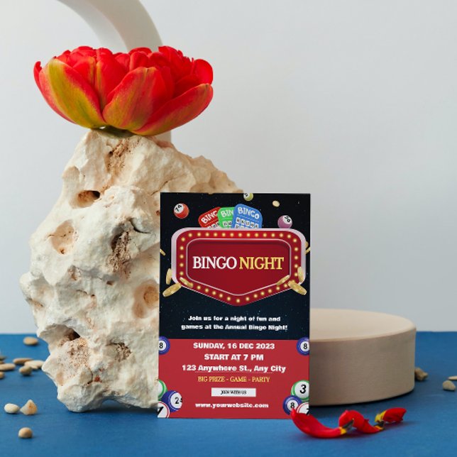 Invitation à la soirée Bingo noire et rouge  (Créateur téléchargé)