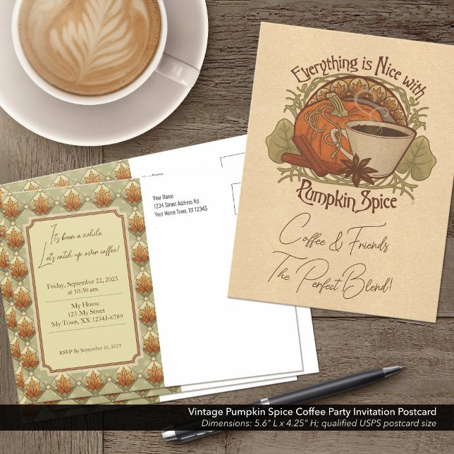 Invitation à la soirée café épice Citrouille vinta (Vintage Pumpkin Spice Coffee Party Invitation Postcard)