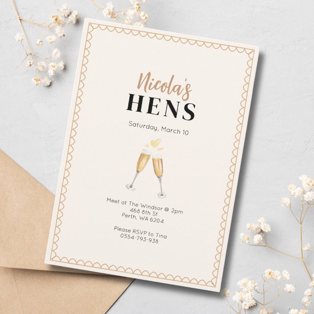 Invitation à la soirée Champagne Hens Gold Classy (Créateur téléchargé)