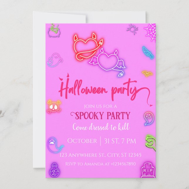 Invitation à la soirée Cocktail Adulte Pink Hallow (Devant)