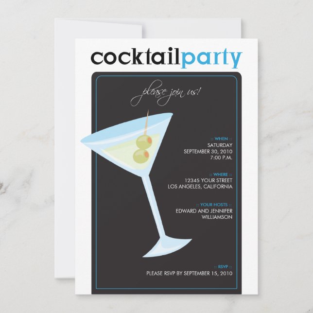 Invitation à la soirée cocktail moderne (aqua) (Devant)