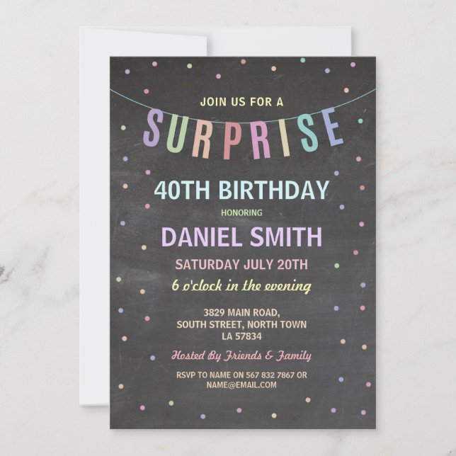 Invitation à la soirée d'anniversaire Surprise Cha (Devant)