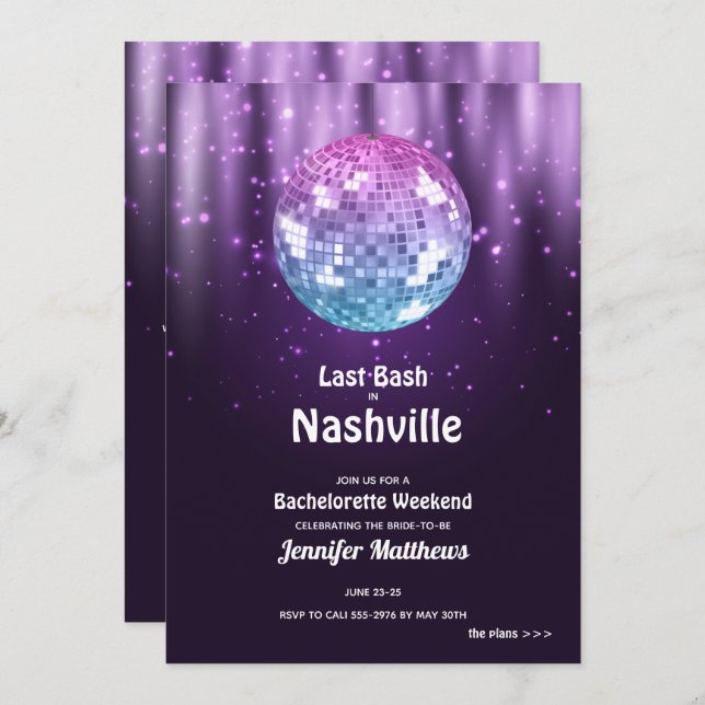 Invitation à la soirée de bachelorette de la disco (Devant / Derrière)