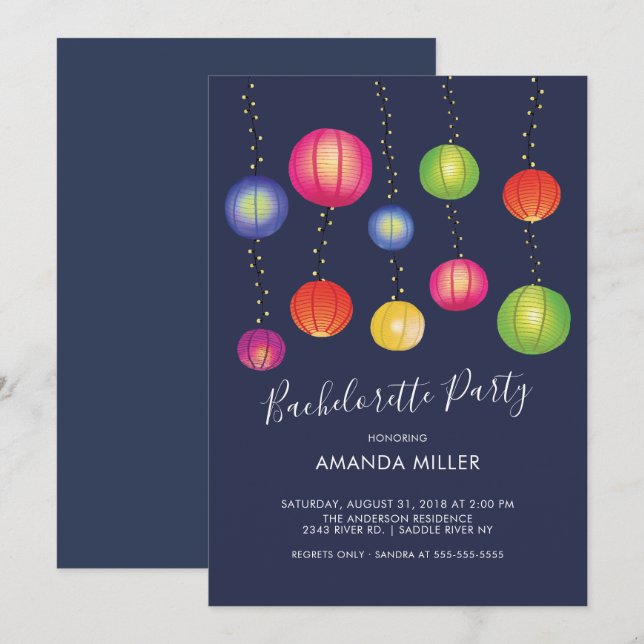 Invitation à la soirée de bachelorette de Lantern (Devant / Derrière)