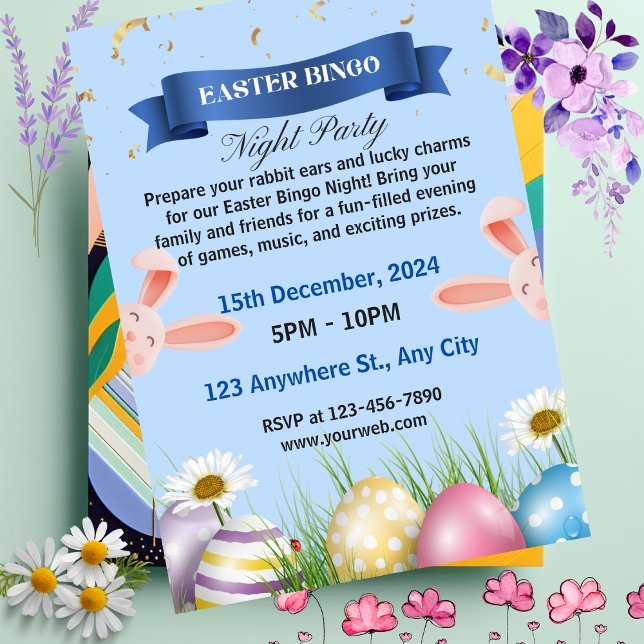 Invitation à la soirée de Bingo de Pâques illustré (Créateur téléchargé)