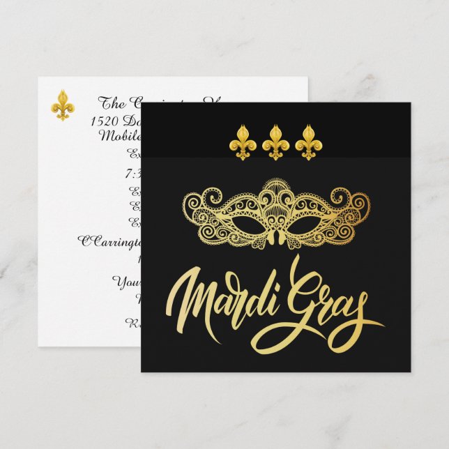 Invitation à la Soirée de Mardi Gras Masqué (Devant / Derrière)