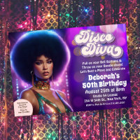 Invitation à la soirée Disco Diva des années 70