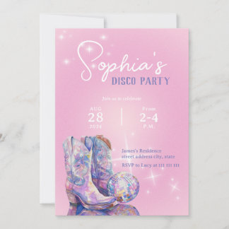 Invitation à la soirée Disco Rose moderne pour cow