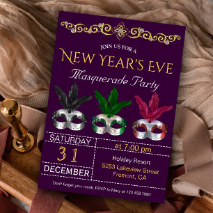 Invitation à la soirée du Nouvel An avec masques d