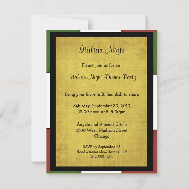 Invitation à la soirée italienne (Devant)