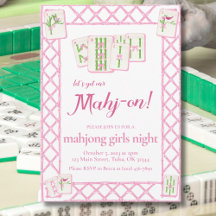 Invitation à la soirée Mahjong, Coquette rose et v