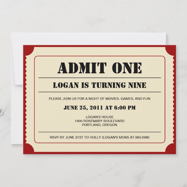 Invitation à la soirée Stub (Devant)