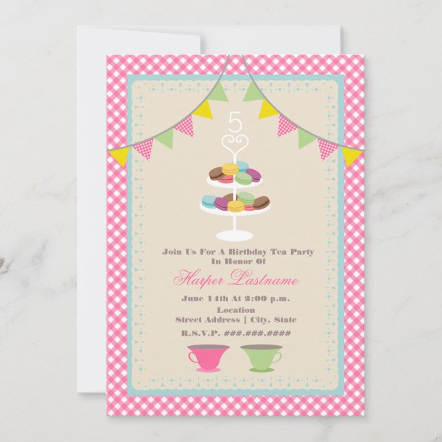 Invitation à la Tea Party d'anniversaire de Macaro (Devant)