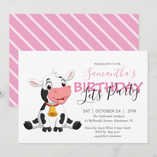 invitation à la vache de fête d'anniversaire (Devant / Derrière)