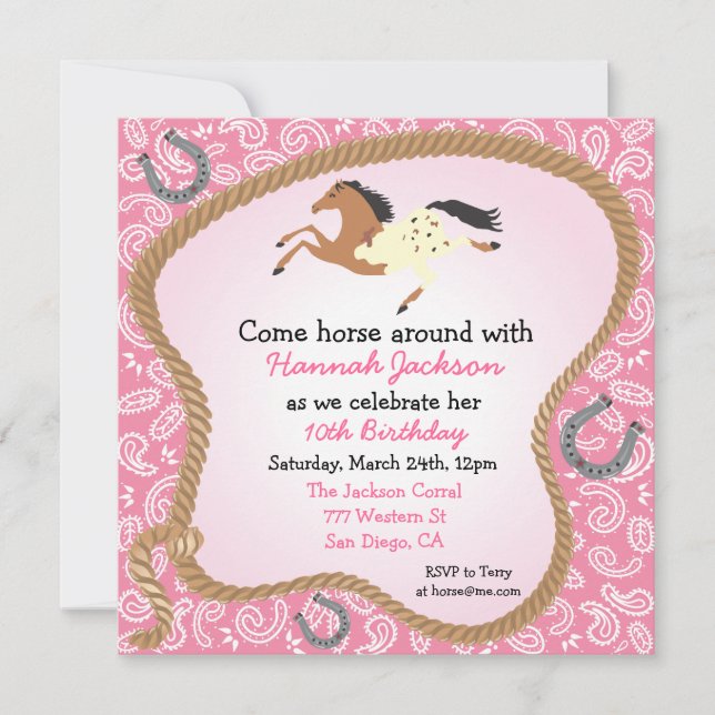 Invitation à la Western Cowgirl Horse Party (Devant)