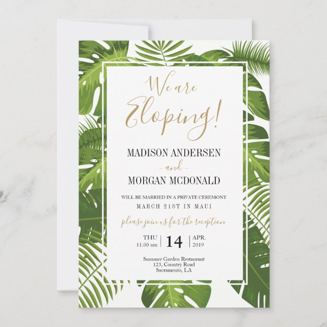 Invitation à l'accueil de Tropical Elopement (Devant)