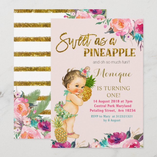 Invitation à l'ananas le premier anniversaire (Devant / Derrière)