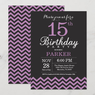 Invitation à l'anniversaire 15e Noir et violet