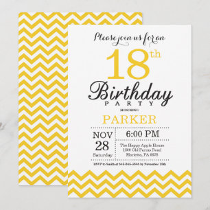 Invitation à l'anniversaire 18e Jaune Chevron