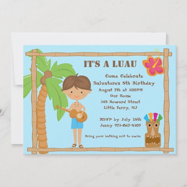 Invitation à l'anniversaire d'Aloha Boy Luau (Devant)