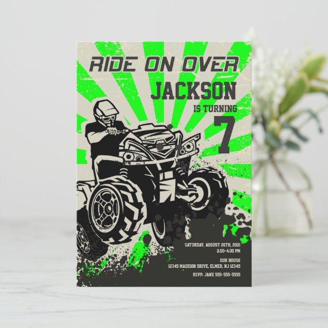 Invitation à l'anniversaire de 4 roues / Vélo quad (Debout devant)