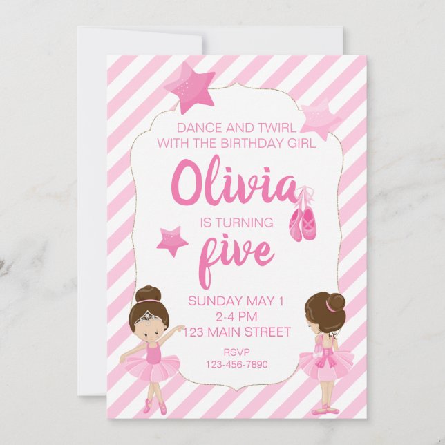 Invitation à l'anniversaire de Ballerina avec rayu (Devant)