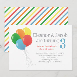 Invitation à l'anniversaire de ballons jumeaux pou