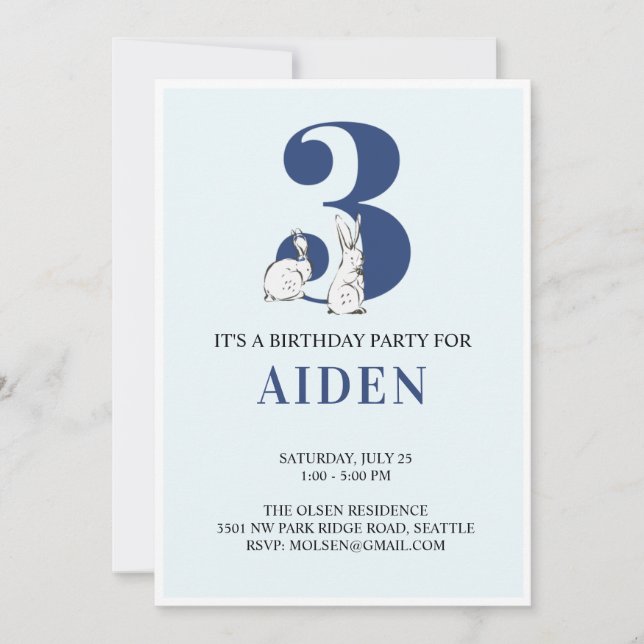 Invitation à l'anniversaire de Blue Bunny (Devant)