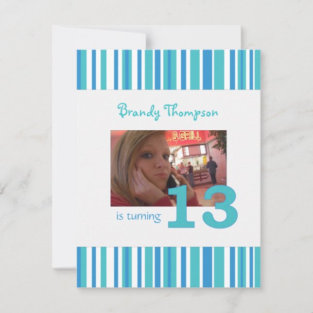 Invitation à l'anniversaire de Blue & White Stripe (Devant)