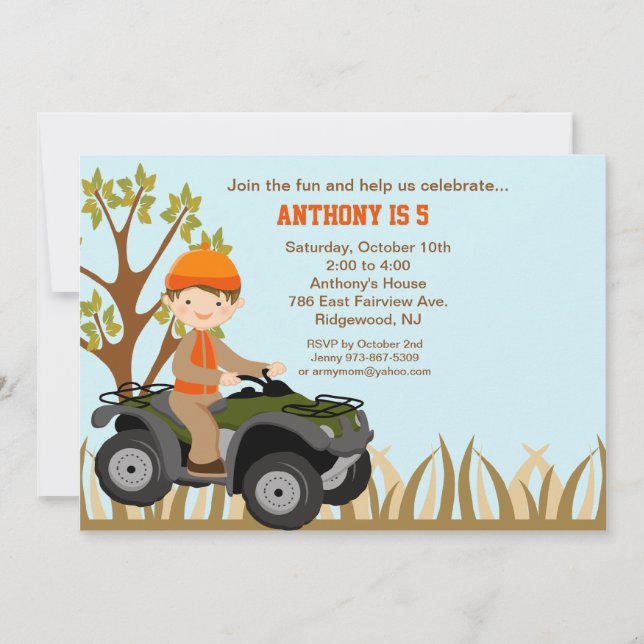 Invitation à l'anniversaire de Boy On Quad (Devant)