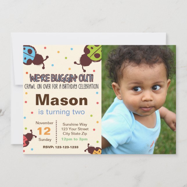 Invitation à l'anniversaire de Bug avec photo (Devant)