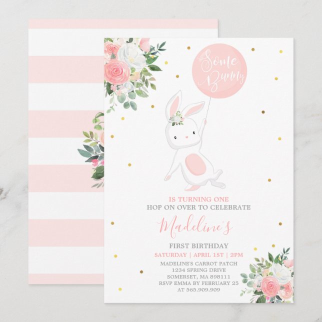 Invitation à l'anniversaire de Bunny Anniversaire  (Devant / Derrière)