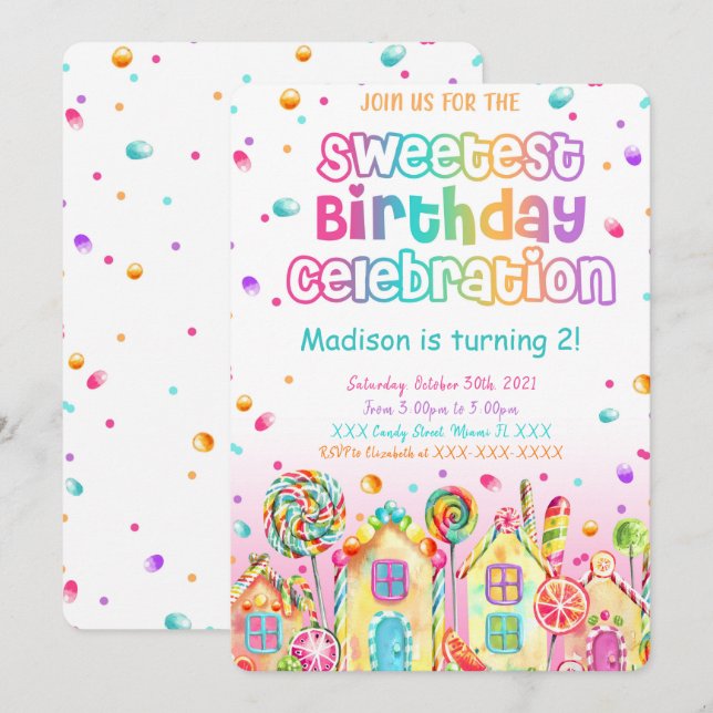 Invitation à l'anniversaire de Candy (Devant / Derrière)