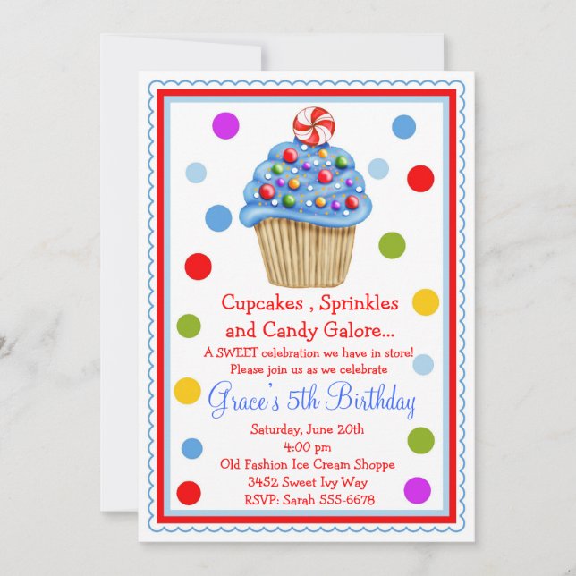 Invitation à l'anniversaire de Candy Cupcake (Devant)
