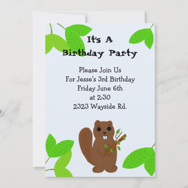 Invitation à l'anniversaire de Cartoon Beaver (Devant)