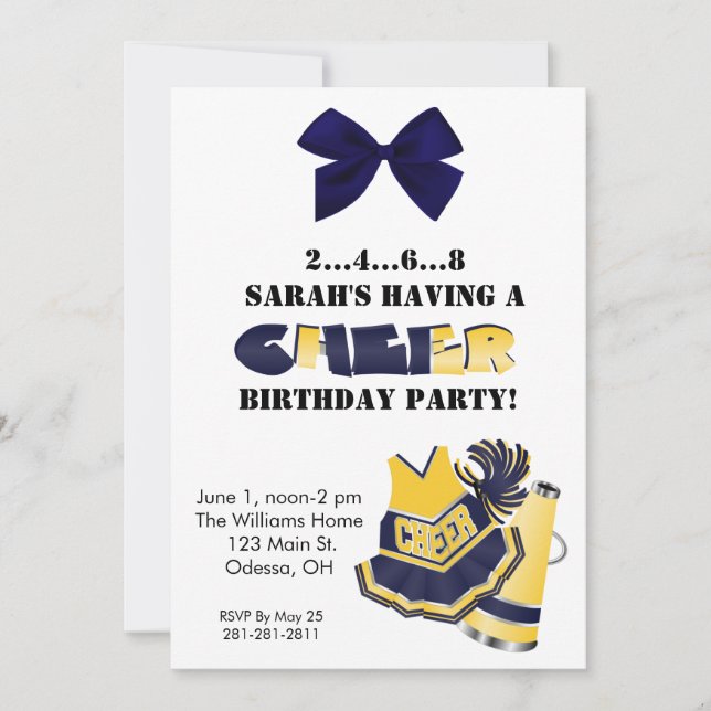 Invitation à l'anniversaire de Cheerleading en ble (Devant)