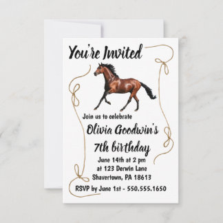 Invitation à l'anniversaire de cheval avec bordure