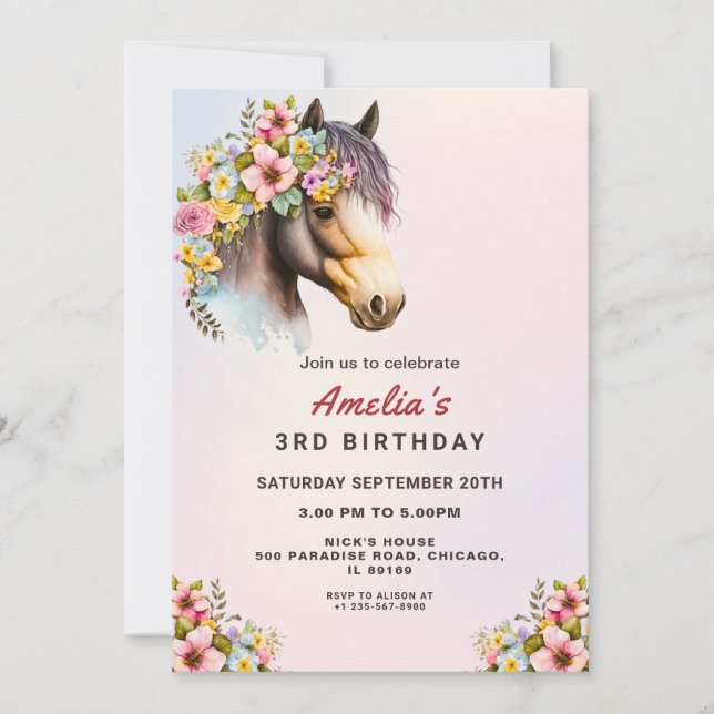 Invitation à l'anniversaire de Cheval Editable pou (Devant)