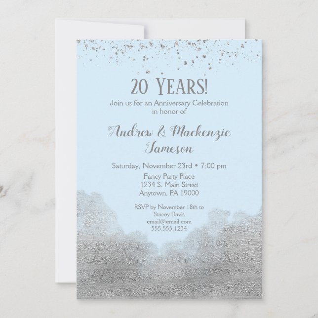 Invitation à l'anniversaire de Confetti en argent  (Devant)