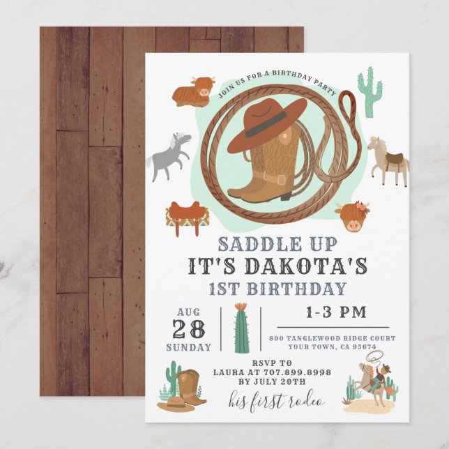 Invitation à l'anniversaire de Cowboy (Devant / Derrière)